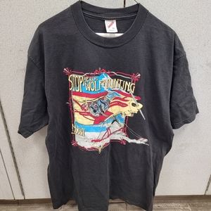 Vintage 1994 Stop Aerial Wolf Hunting Headbones Graphic Design T Shirt Size XL.